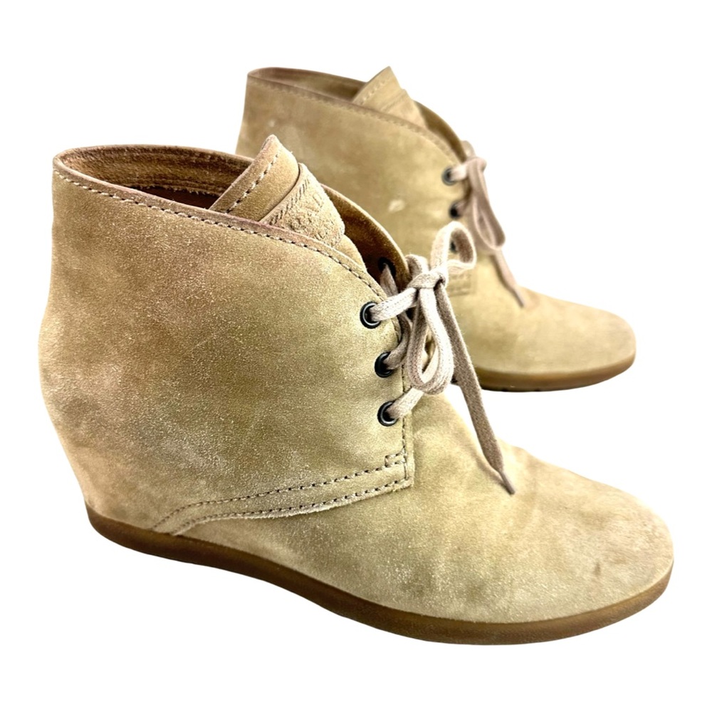 Prada women’s Tan Suede Rounded Toe Lace-Up Wedges Size: 38 - Picture 9 of 16